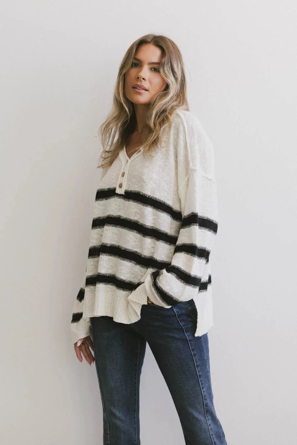 Gracia Striped Sweater Top in Cream FINAL SALE