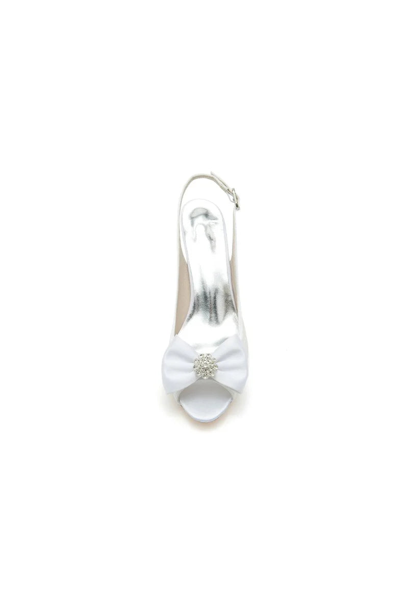 Open Toe Beaded Lace Wedding Shoes With Bow