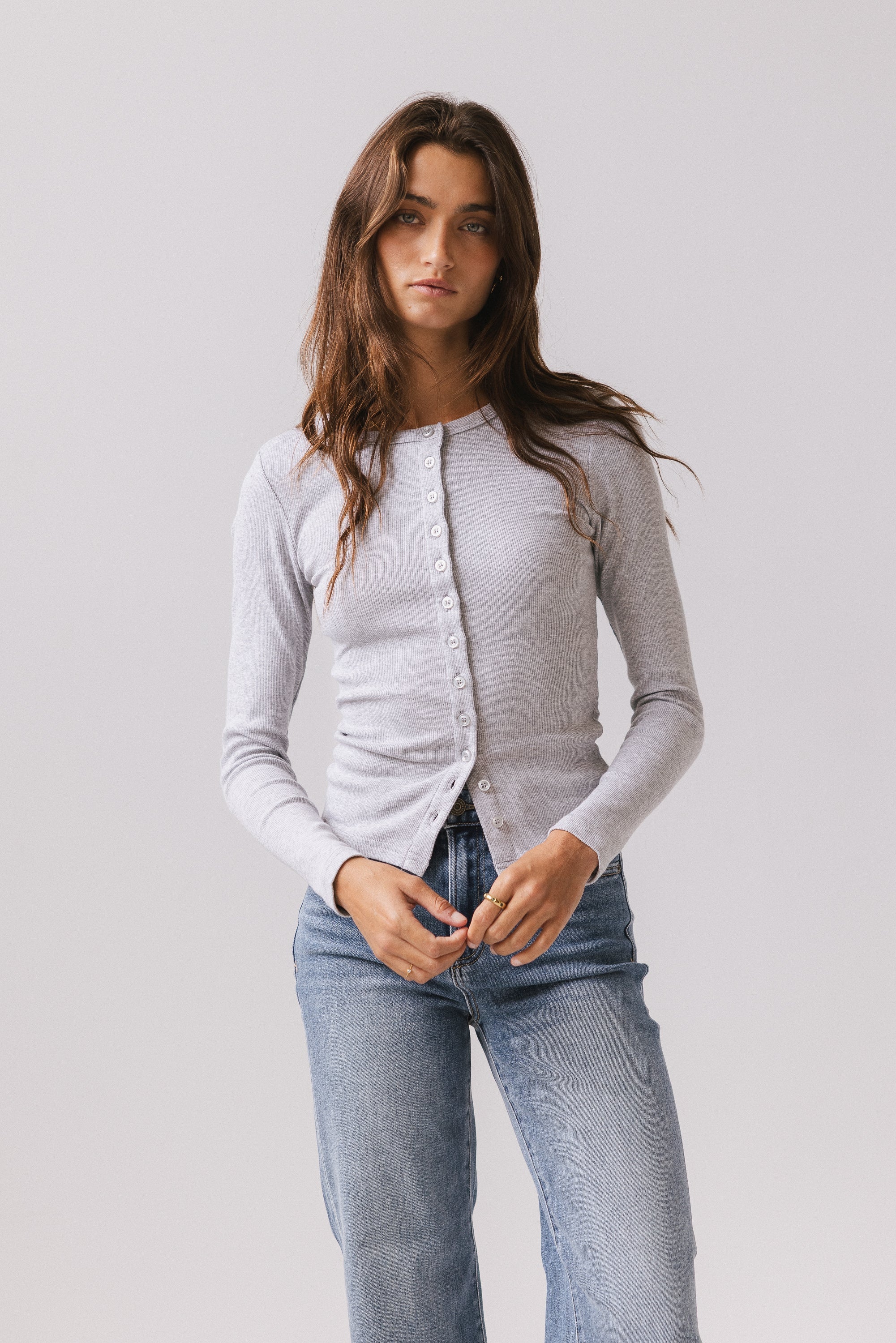 Mia Button Up Top in Grey