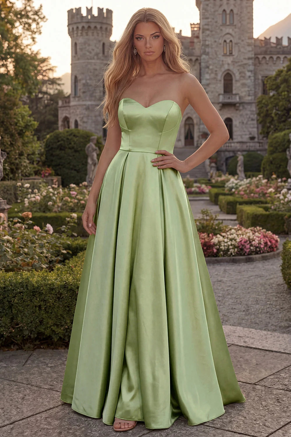 Fuchsia Strapless A Line Satin Maxi Prom Dress