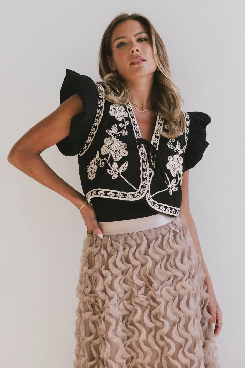Damaris Embroidered Vest in Black FINAL SALE