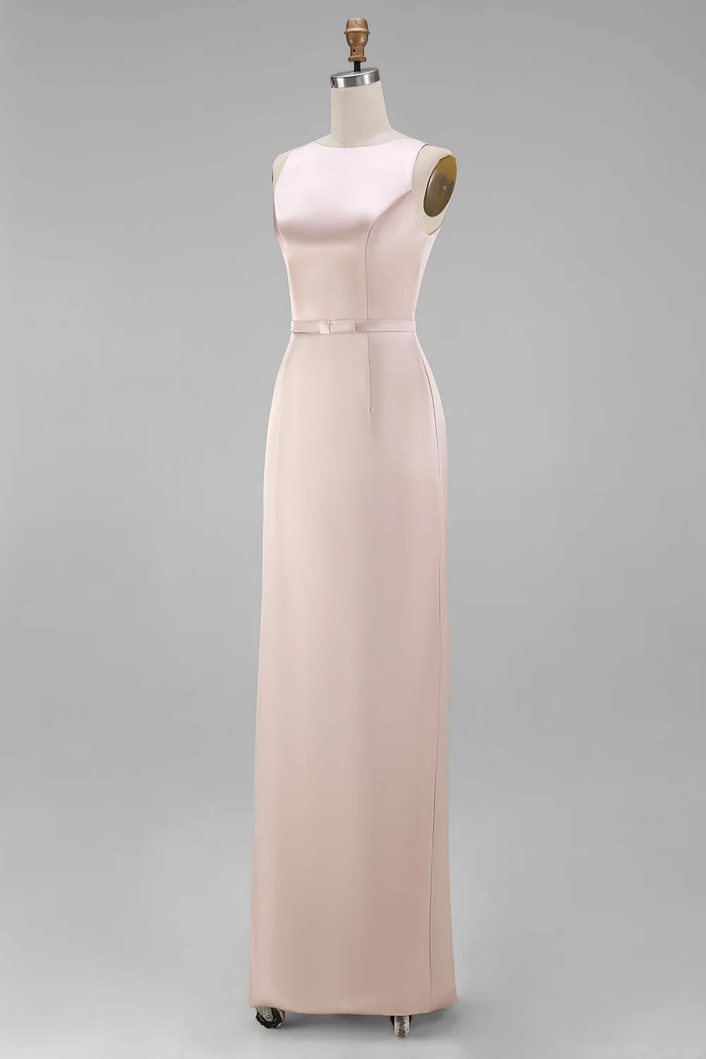 Sage Green Sheath Bateau Neck Satin Bridesmaid Dress