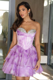 26444 Ava Presley Corset Mini Dress with Watercolor Print