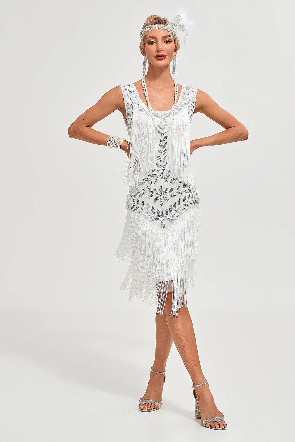 Black Gatsby Flapper Dress with Sequins and Fringes