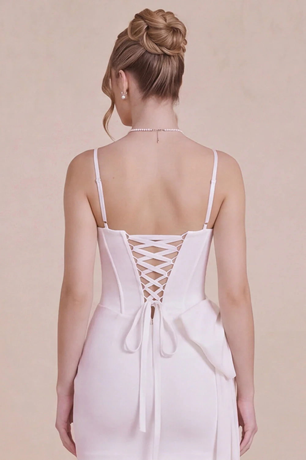 White Corset Spaghetti Straps Bodycon Graduation Dress with Bow