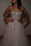 Spaghetti Straps Sparkly Bohemian Wedding Dress