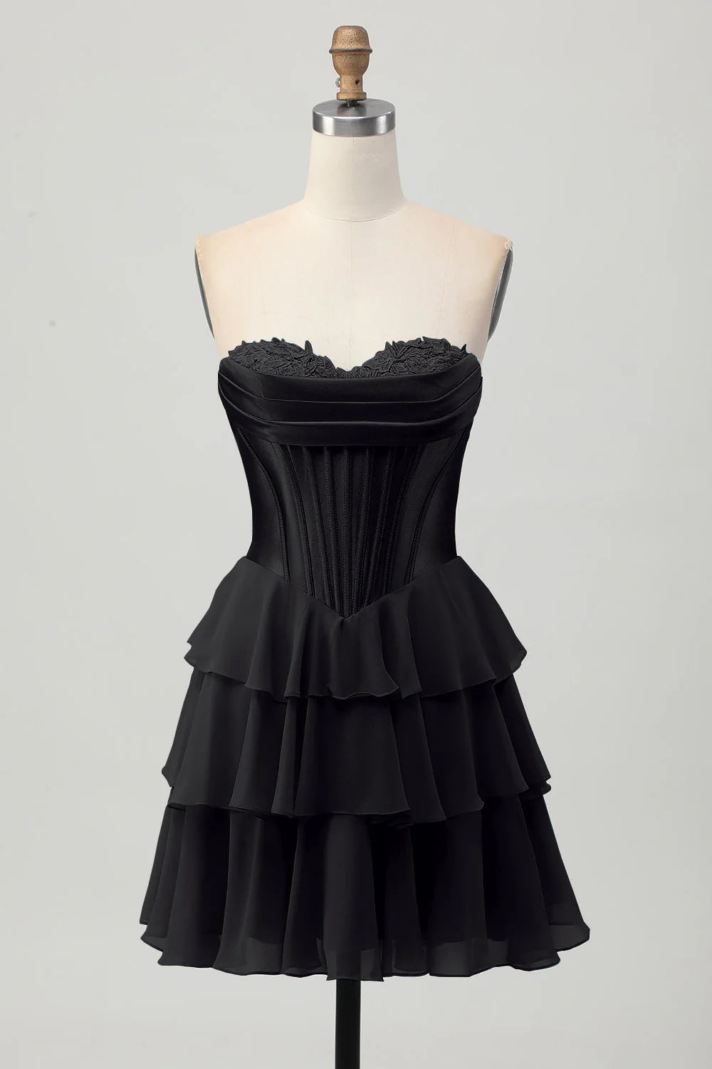 Tiered Strapless A Line Corset Blue Homecoming Dress
