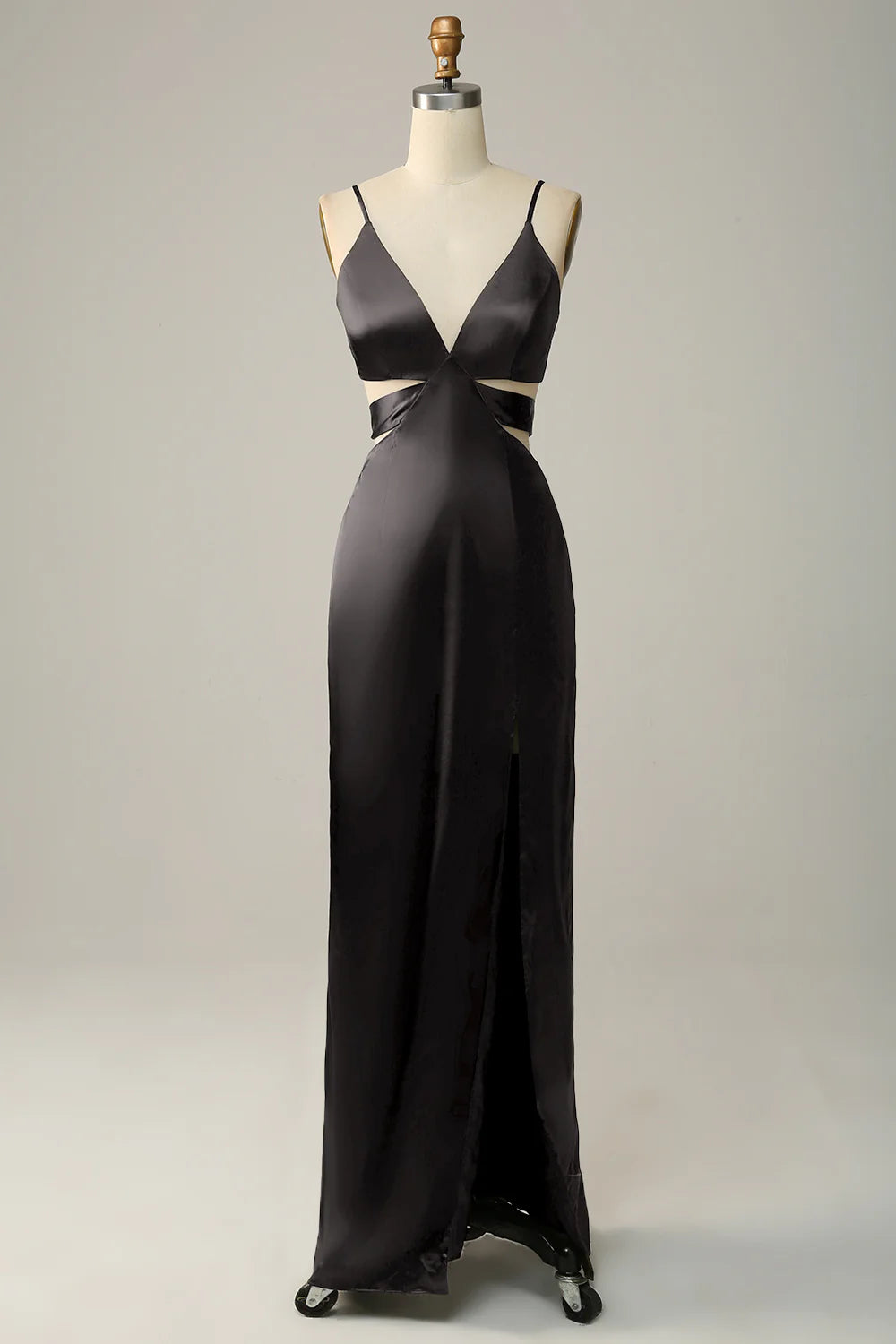Dark Green Sheath Spaghetti Straps Cut Out Satin Long Bridesmaid Dress