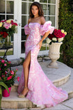 40033 Ava Presley Off the Shoulder Fitted Brocade Dress