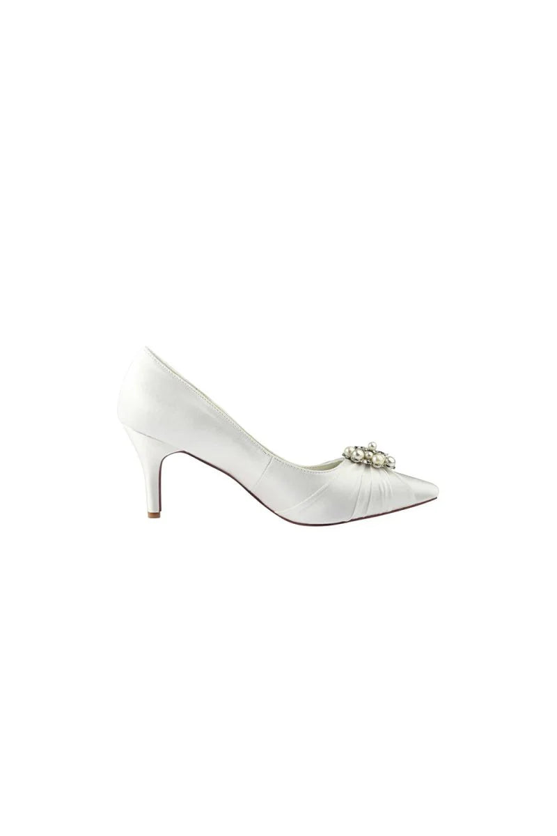 Wedding Shoes Close Toe Stiletto Heel Satin With Rhinestone Ruffles
