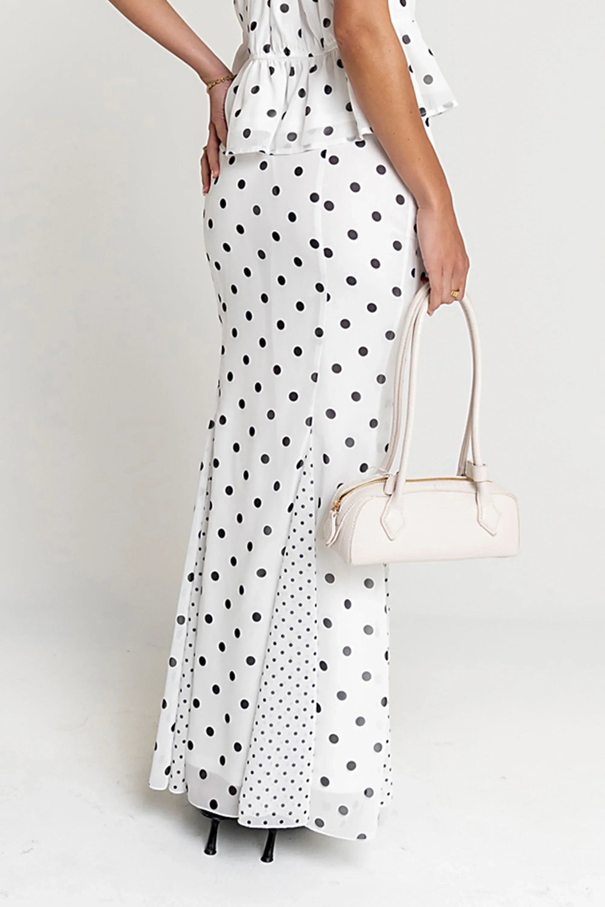 Freida Polka Dot Maxi Skirt in Ivory