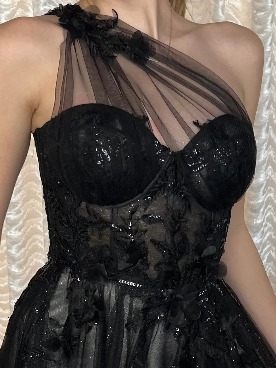 A1053 Leila One Shoulder A Line Tulle Gown Andrea Leo