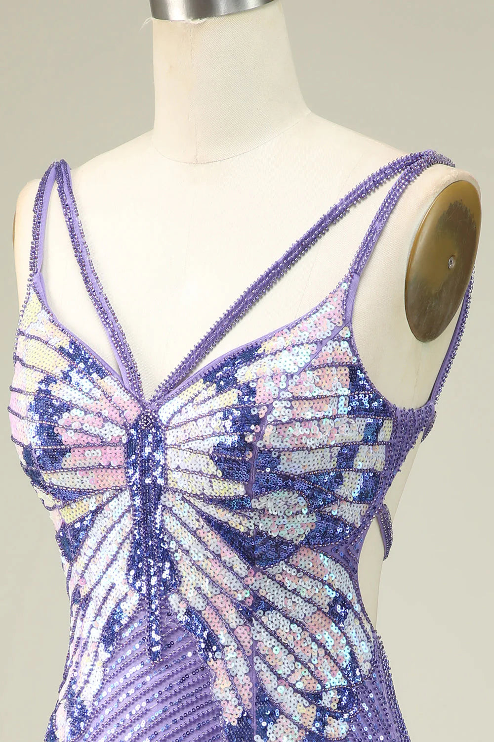 Sparkly Purple Sheath Sequins Short Homecoming Dress with Lace Up Back