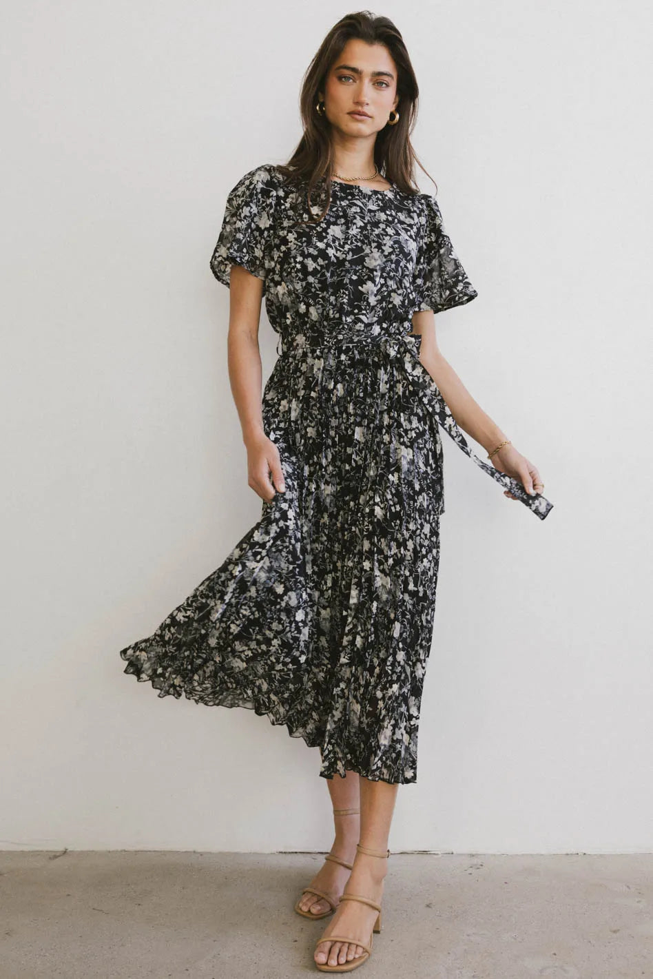 Mary Anne Floral Midi Dress in Black FINAL SALE