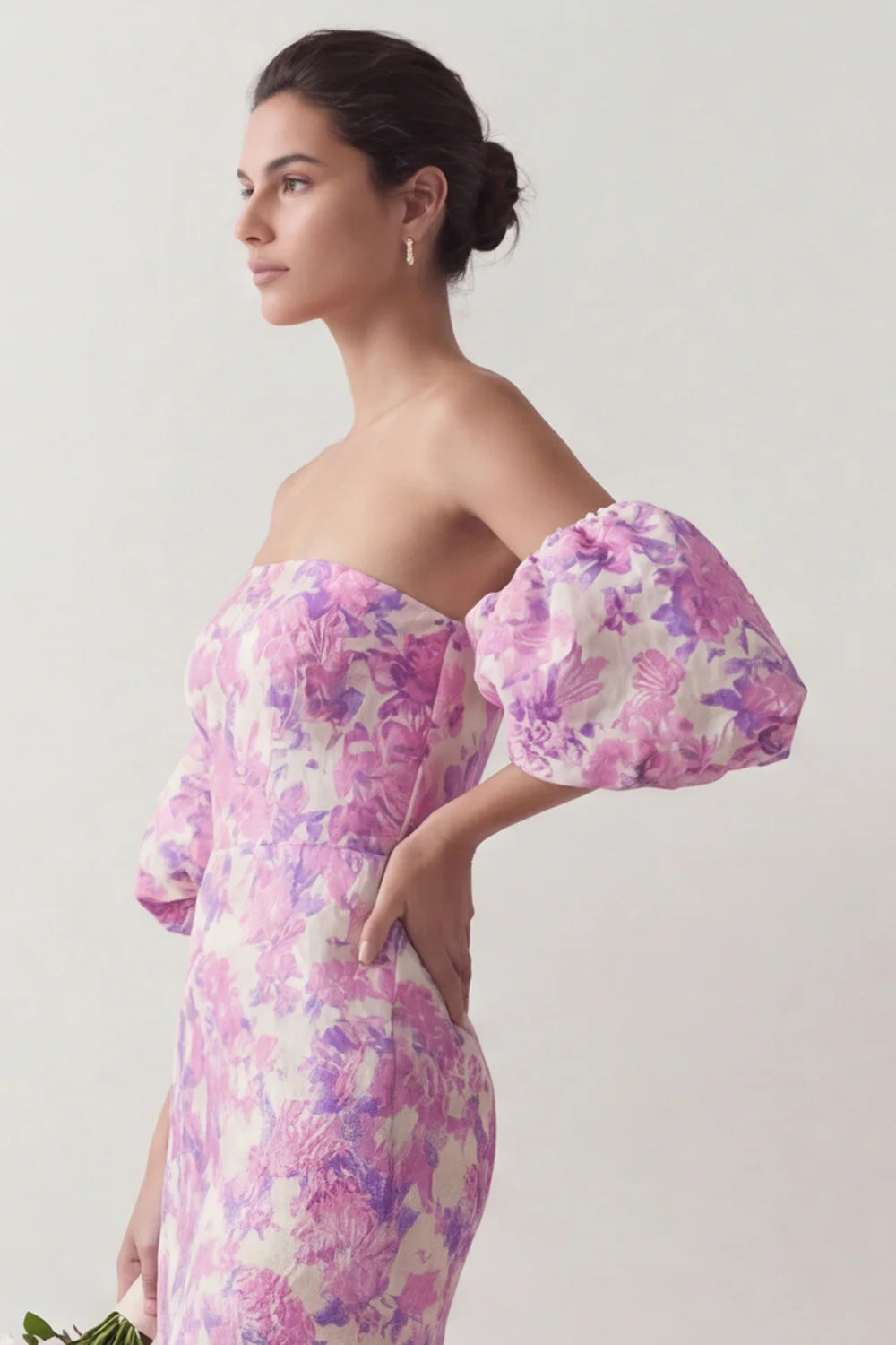 Blue White Flower Mermaid Strapless Satin Convertible Dress with Removable Sleeves