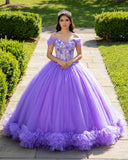 Ball Gown Organza Off the Shoulder Purple Quinceanera Dress