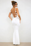 White Mermaid Spaghetti Straps Backless Formal Dress