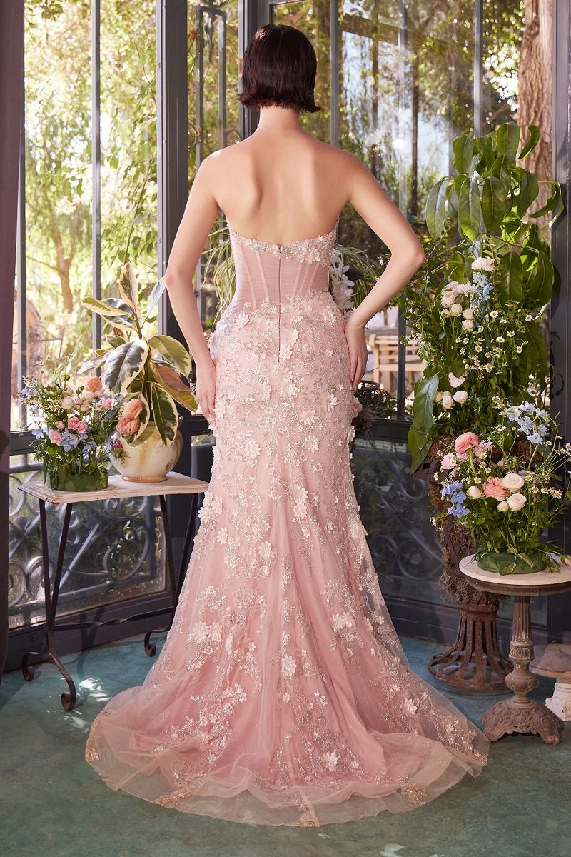 A1396 SHEER PLEATED CORSET GOWN Andrea Leo