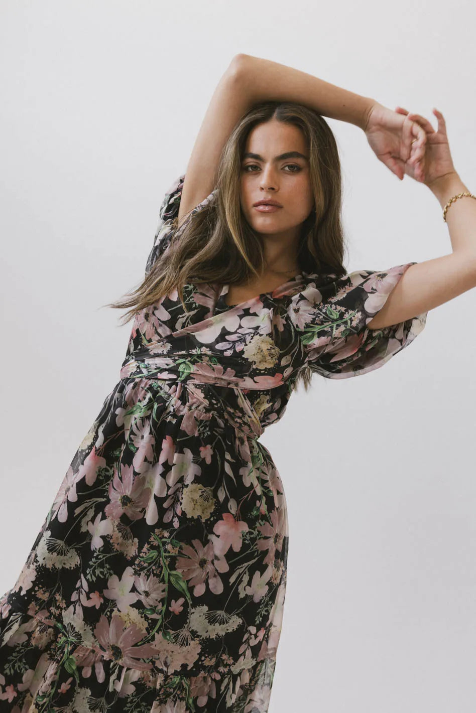 Angelique Floral Tie Dress in Black FINAL SALE