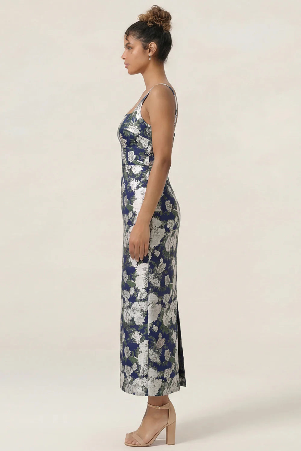 Lilac Flower Sheath Square Neck Ankle Length Wedding Guest Dress