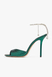 Emerald Croc Embossed Stiletto Heels with Crystal Ankle Strap