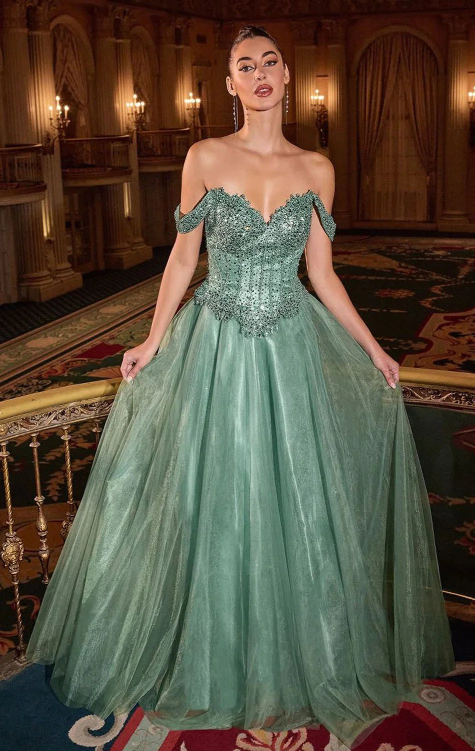 NOELLE GOWN A LINE GLITTER TULLE DRESS