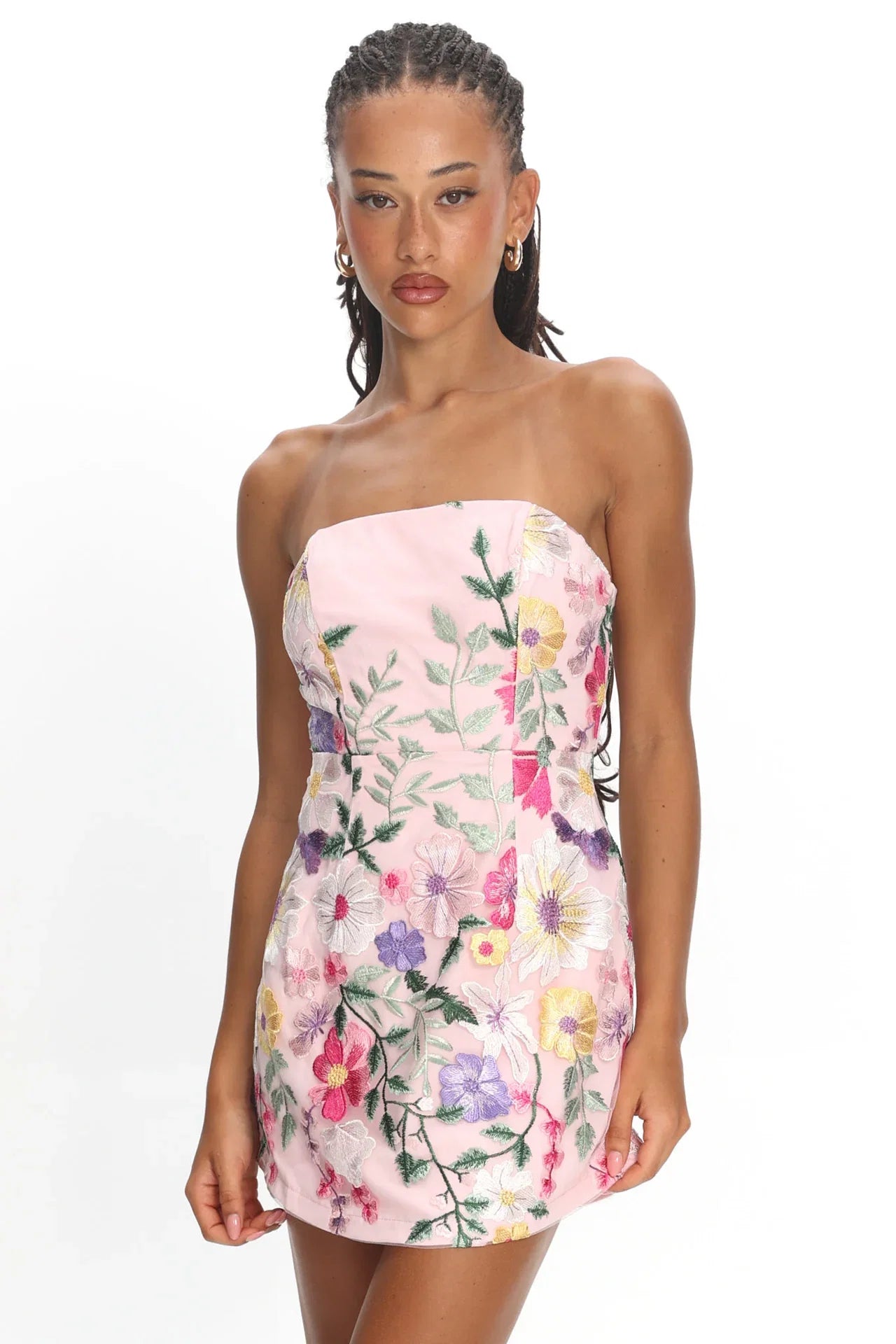 Gardenia Mini Dress Strapless Floral Embroidered Mini