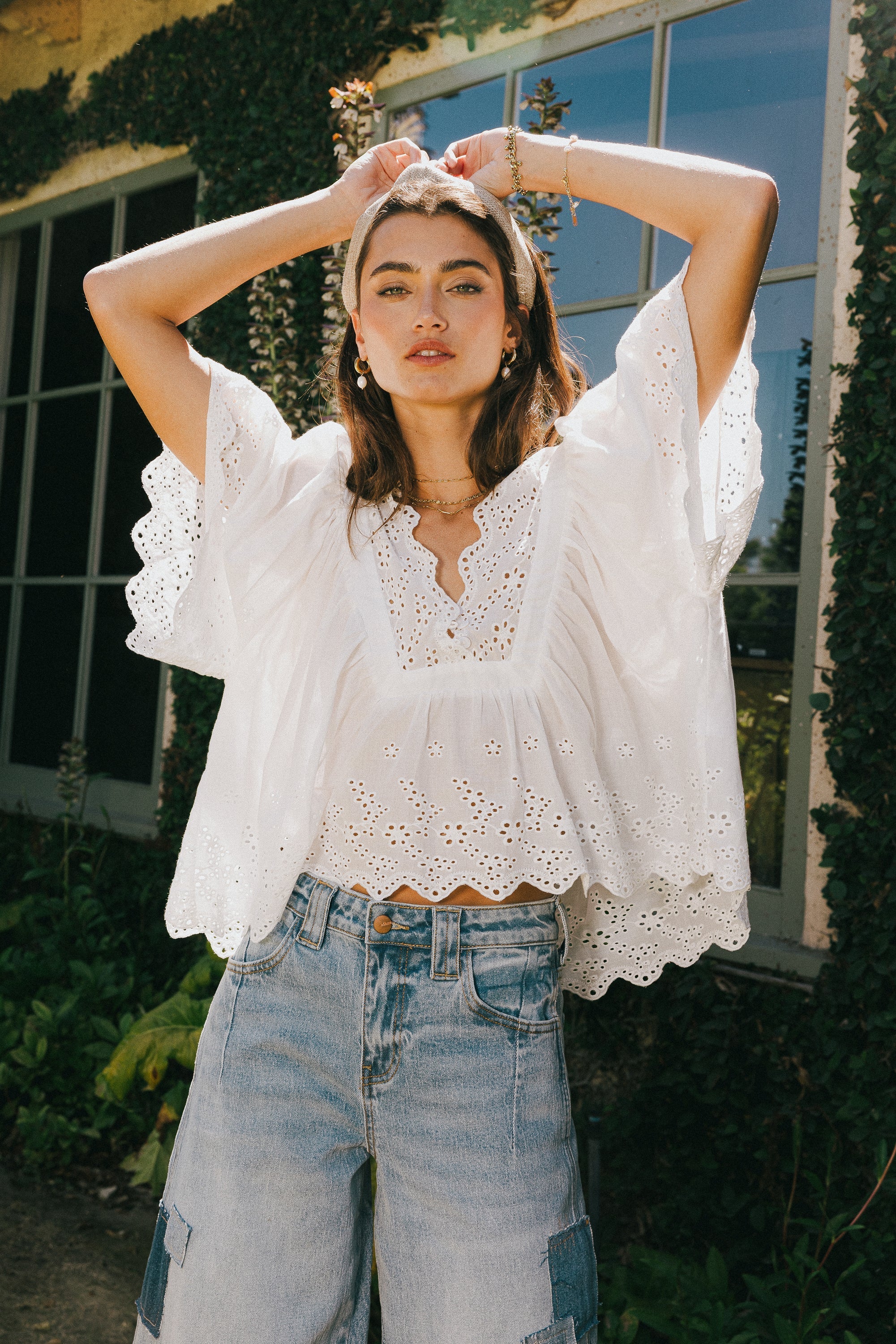 Faye Embroidered Blouse in White FINAL SALE