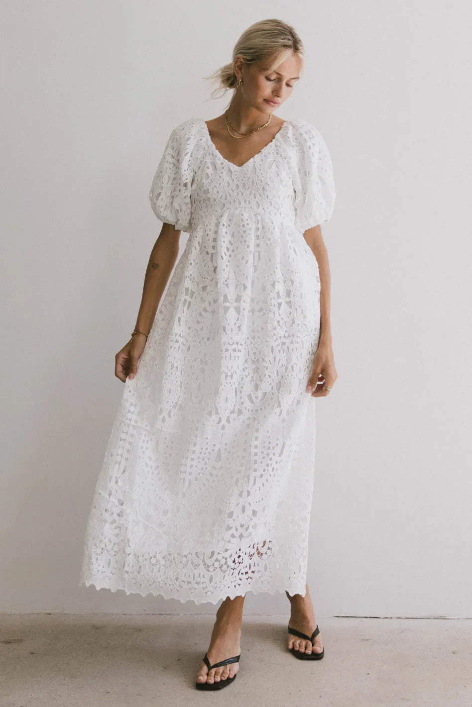 Devon Eyelet Lace Maxi Dress in Ivory FINAL SALE