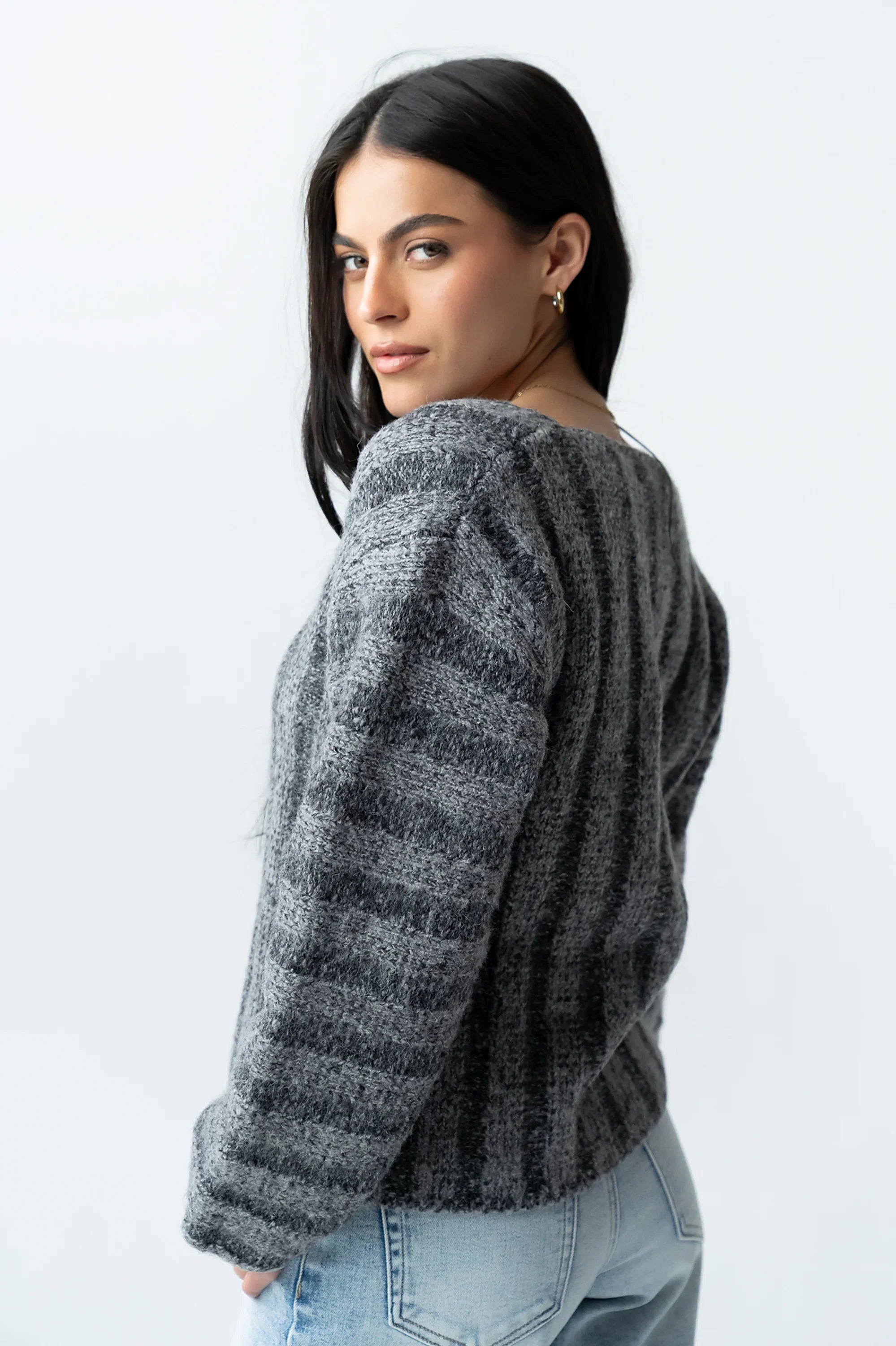 Zamara Ribbed Sweater in Charcoal
