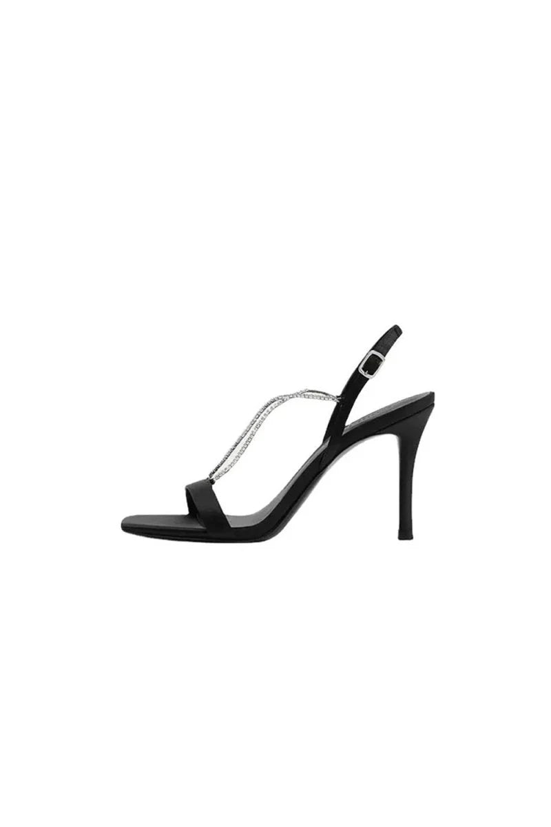 Square Toe Stiletto Black High Heels with Beading