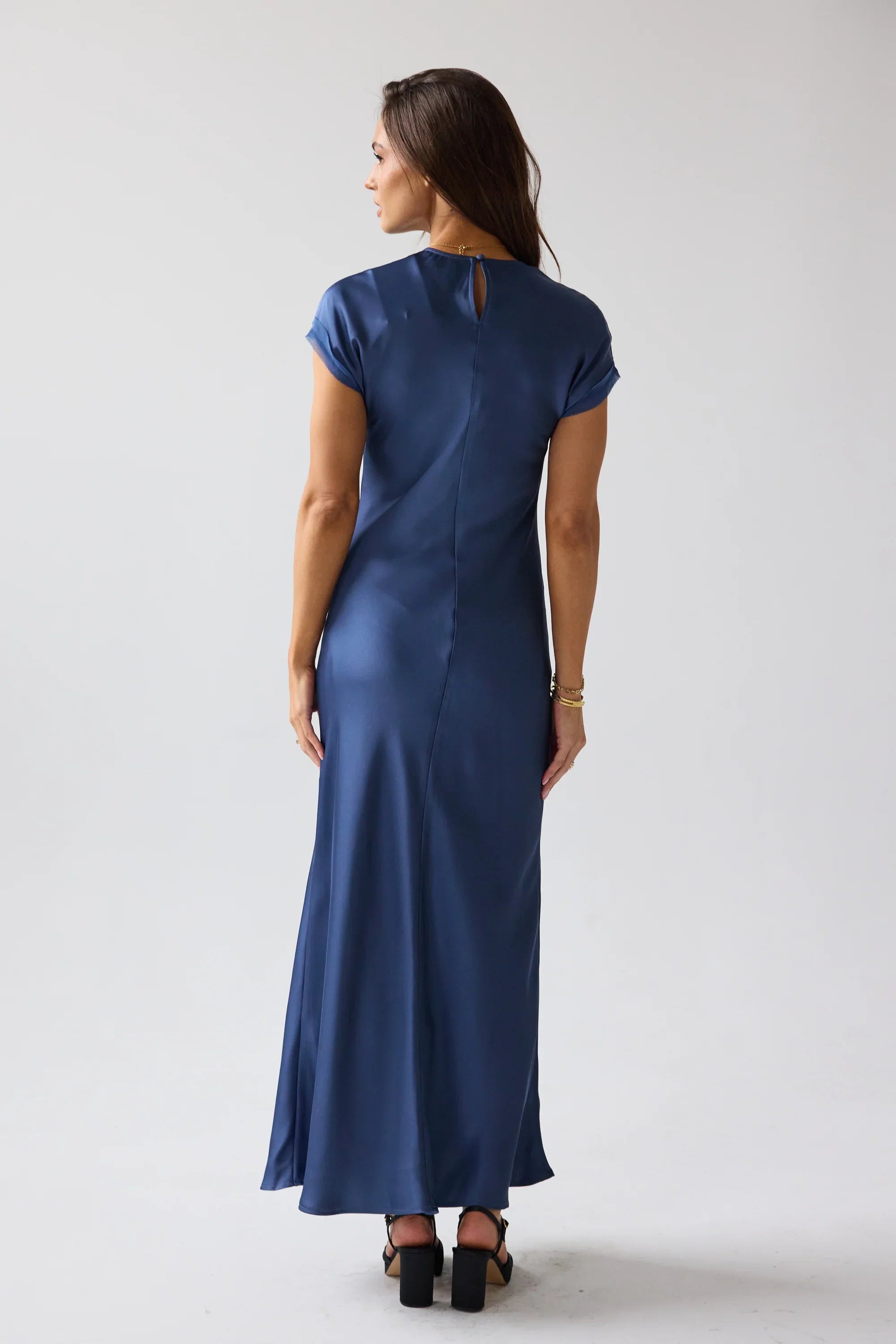 Hanna Satin Maxi Dress in Blue FINAL SALE