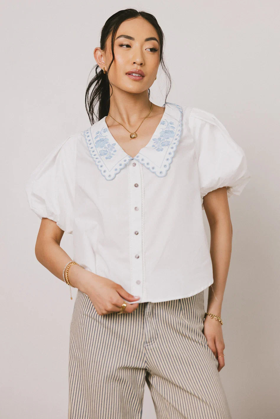 Lara Embroidered Blouse in Off White FINAL SALE