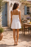 White Cotton Ruffled A Line Mini Dress
