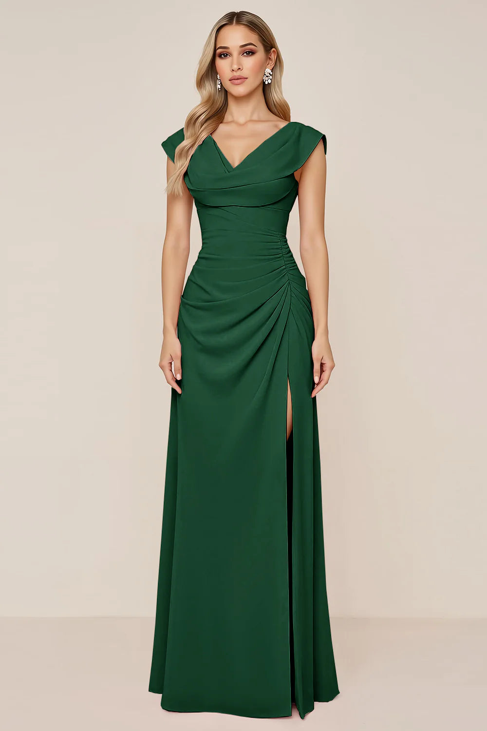 Candy Pink A Line Cowl Neck Long Bridesmaid Dress with Slit