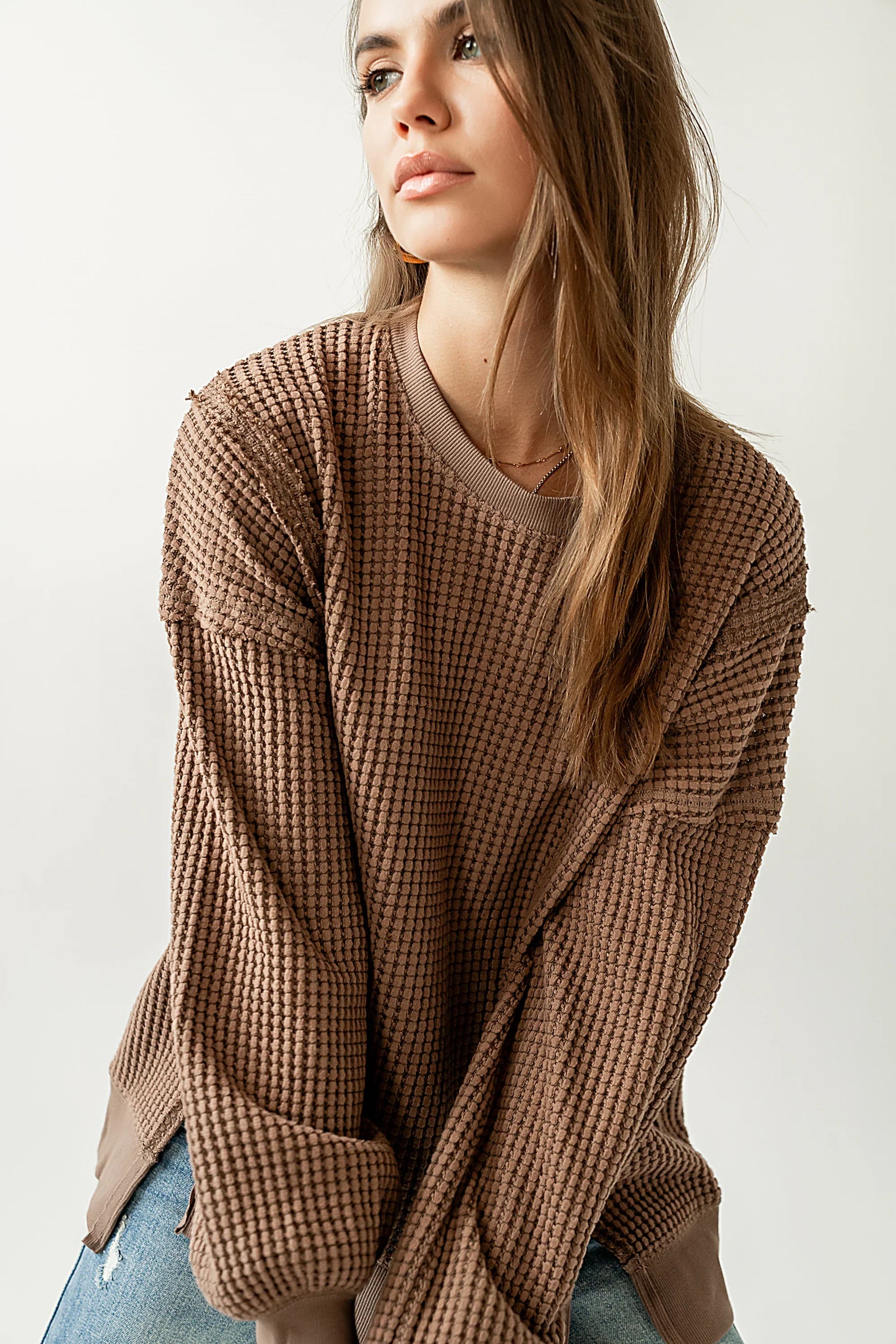 Trace Waffle Knit Top in Mocha