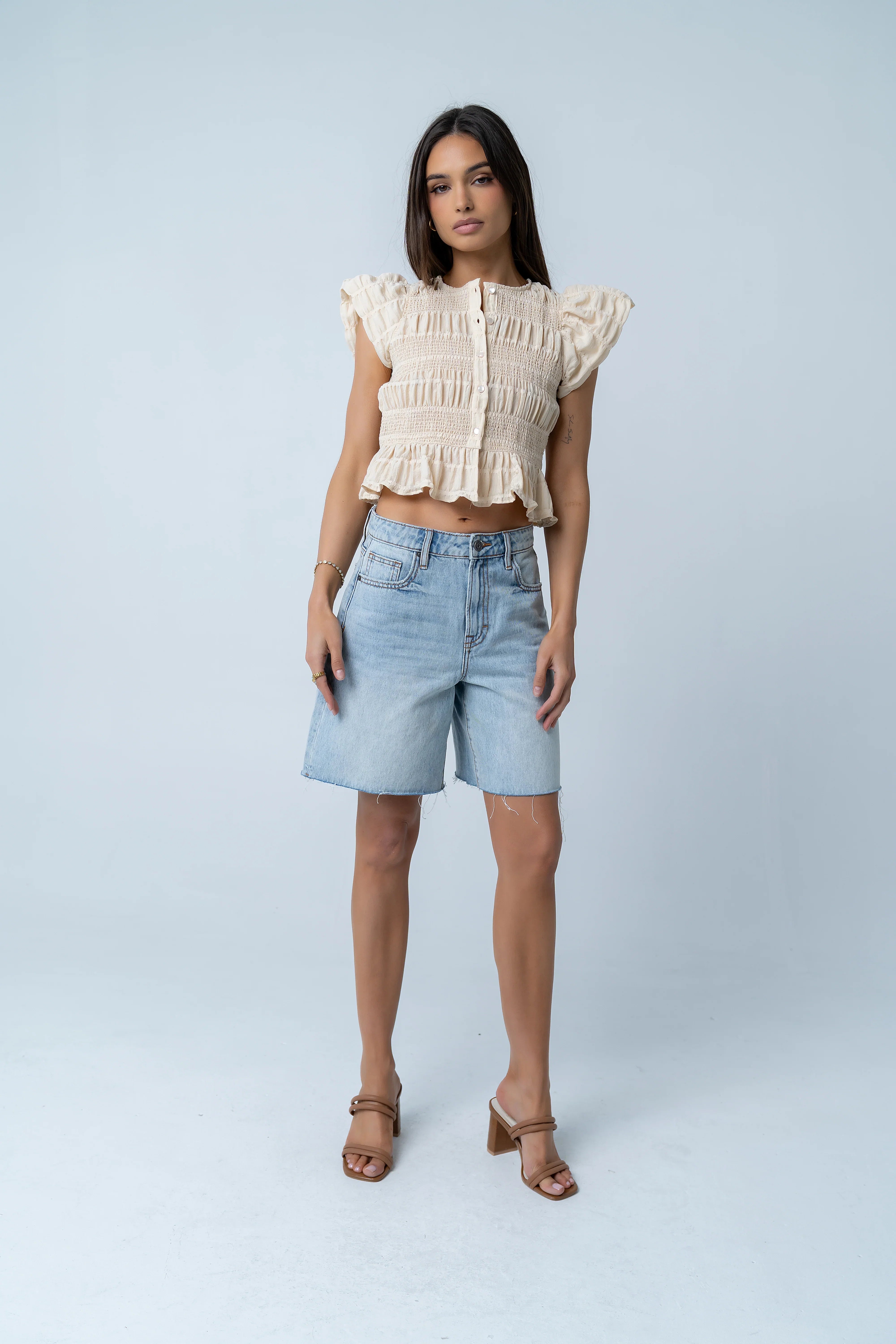 Holly Smocked Blouse in Cream