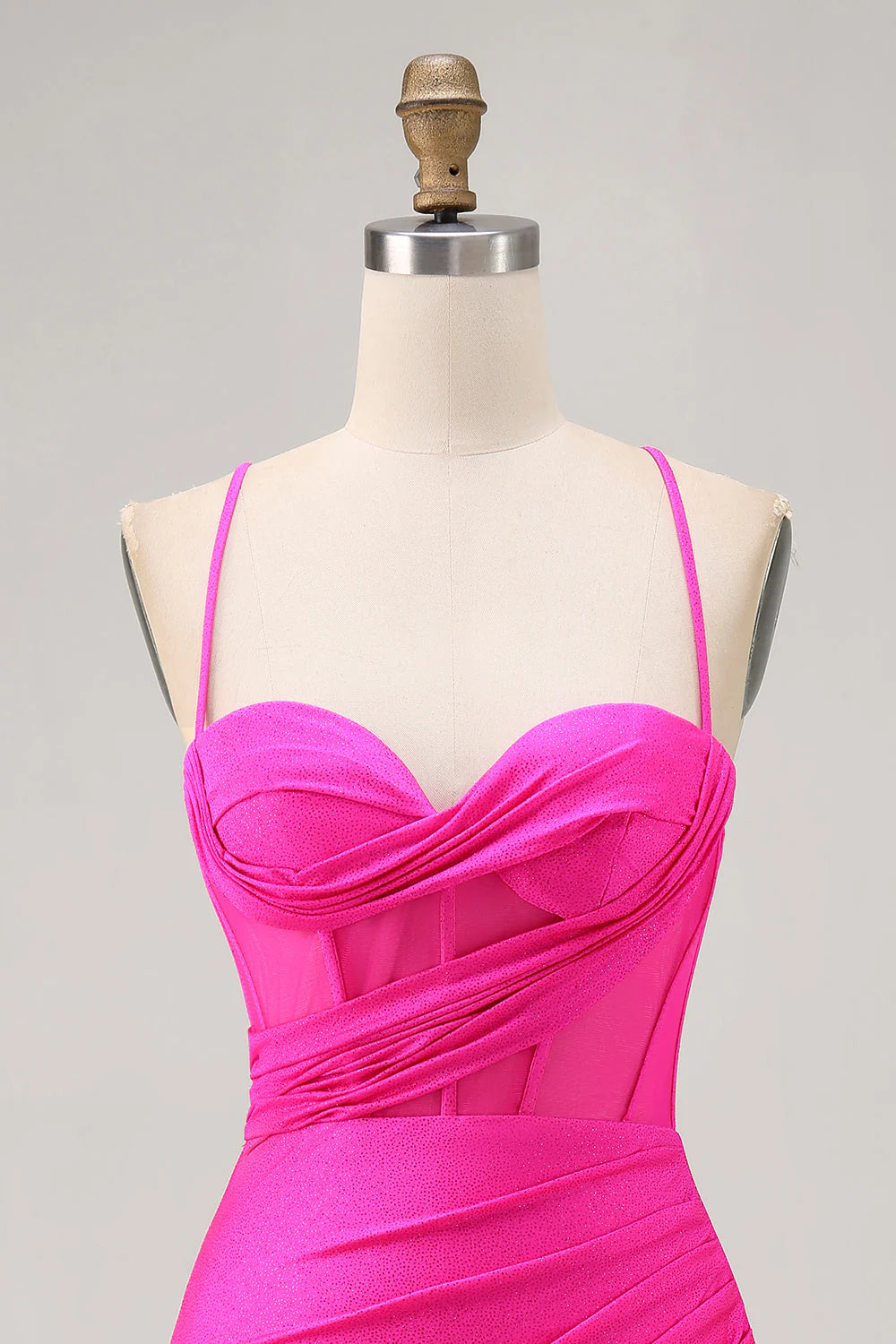 Fuchsia Spaghetti Straps Corset Ruched Tight Short Homecoming Dress