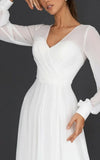 A Line V neck Chiffon Long Sleeves Zipper Wedding Dress