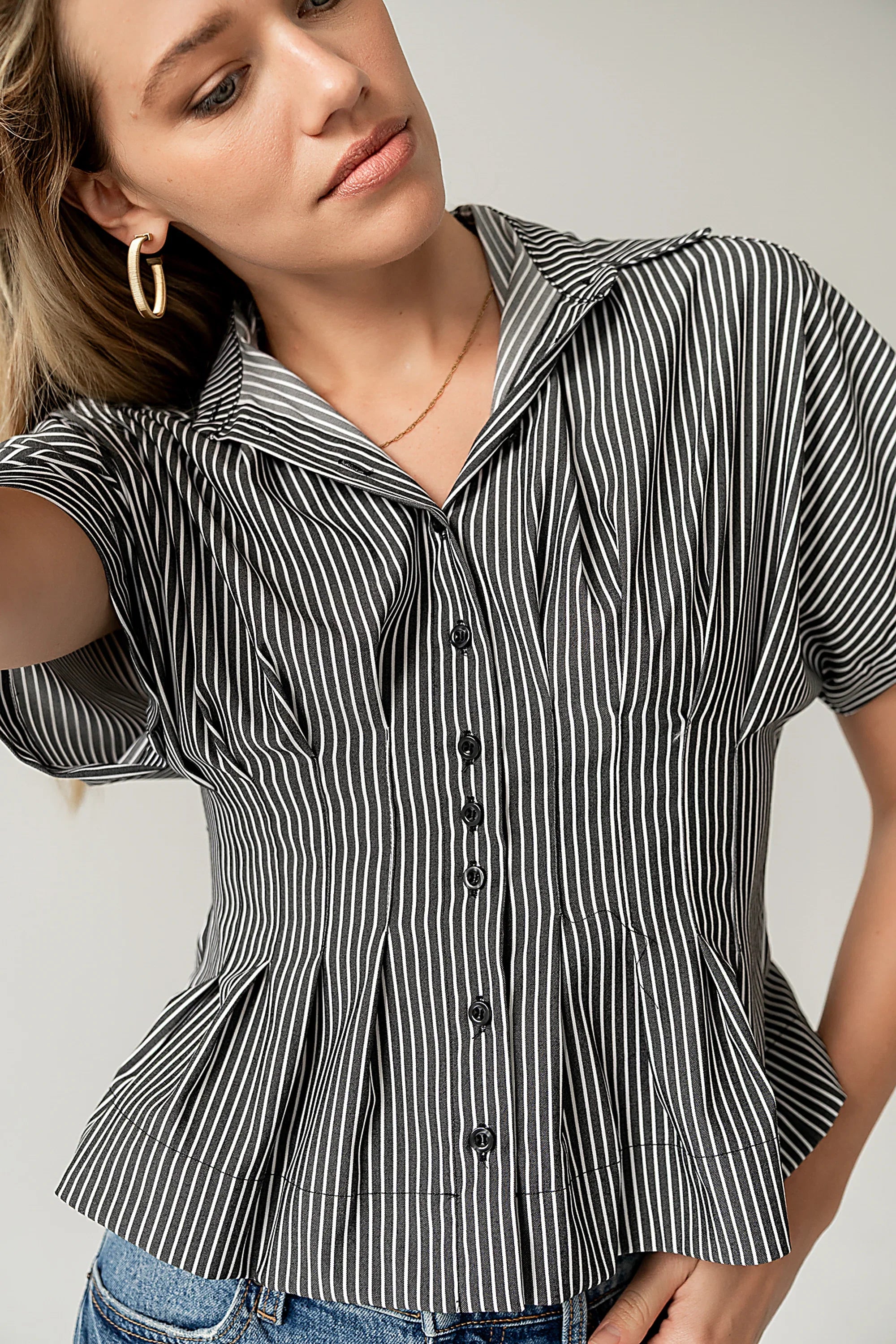 Alec Striped Blouse in Grey FINAL SALE