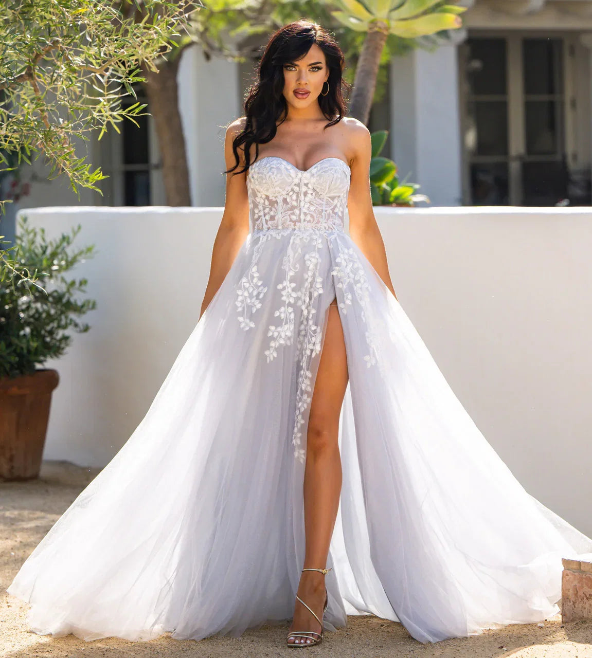 SOLAINE GOWN HAZE BLUE STRAPLESS BUSTIER CORSET A LINE DRESS