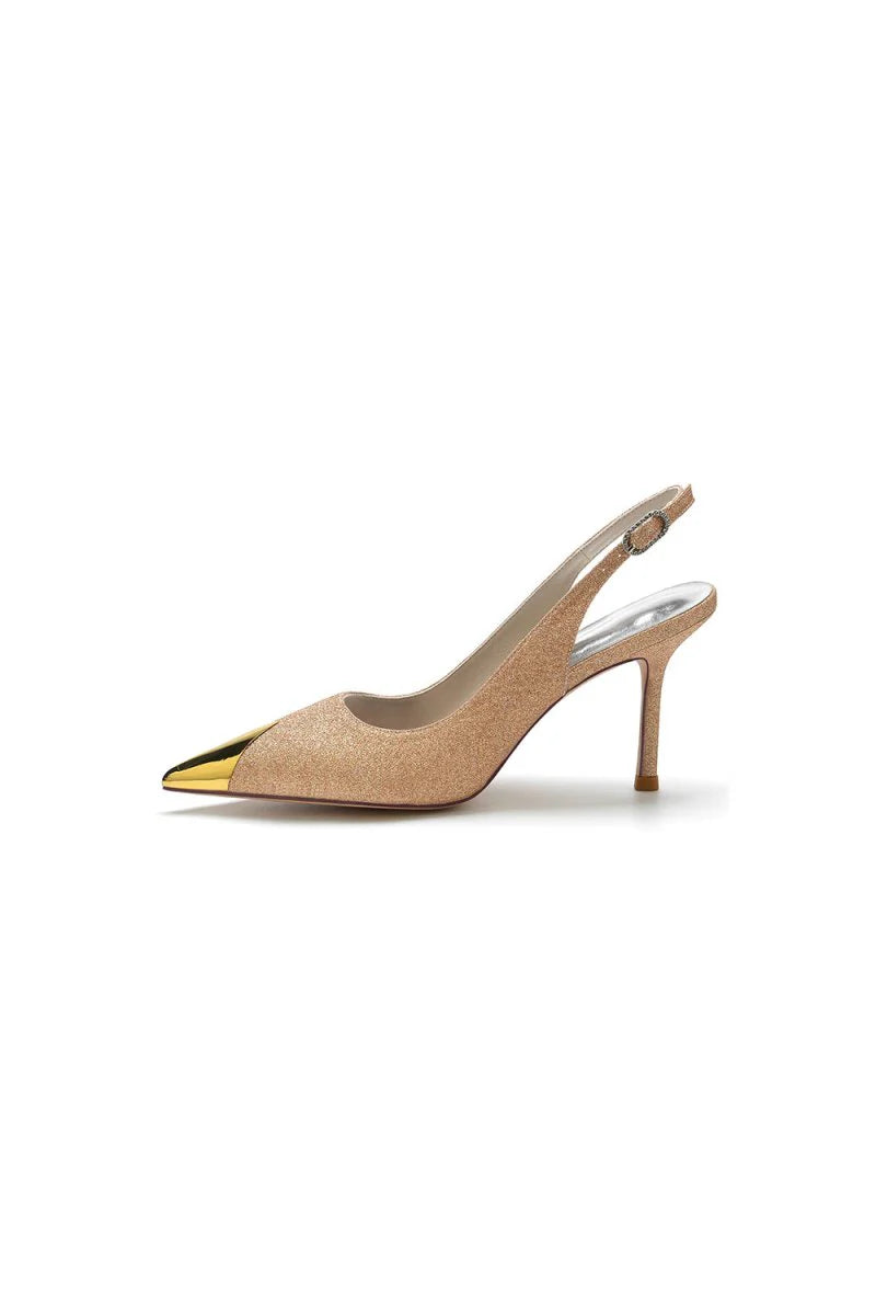 Sequin Slingback Metallic Pointed Toe High Heels