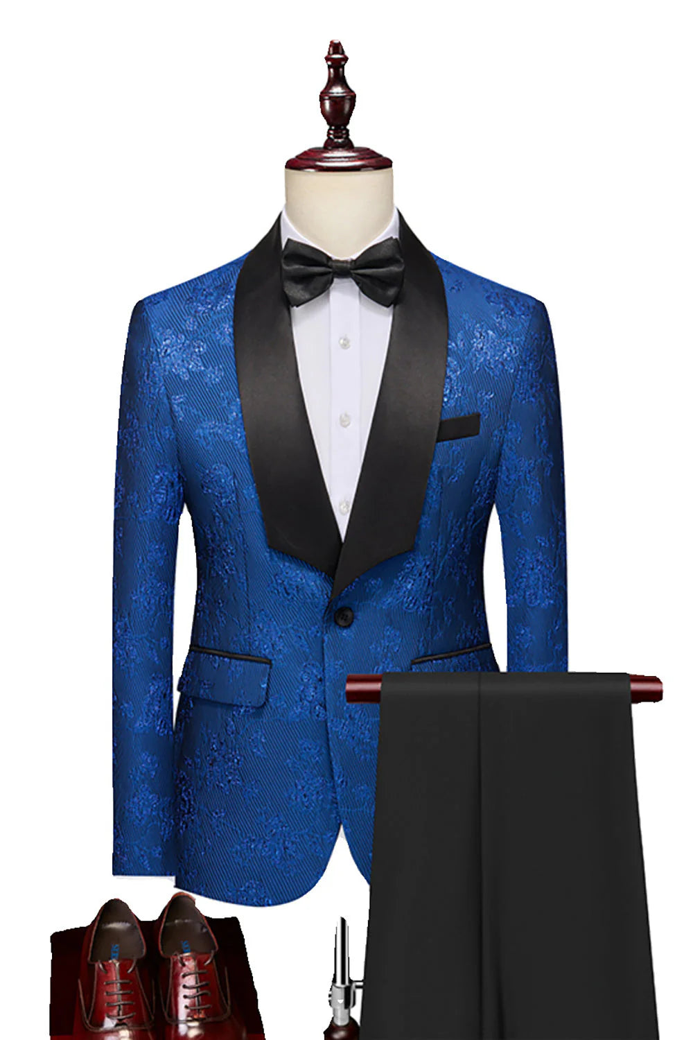 Mens Pink Silm Fit Shawl Lapel Jacquard 2 Pieces Wedding Suits