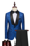 Mens Pink Silm Fit Shawl Lapel Jacquard 2 Pieces Wedding Suits