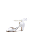 Chic White Satin Heels Featuring a Pearl Embellished Bow