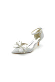 Ankle Strap Pointed Toe Glitter Crystal Wedding Shoes with Bow