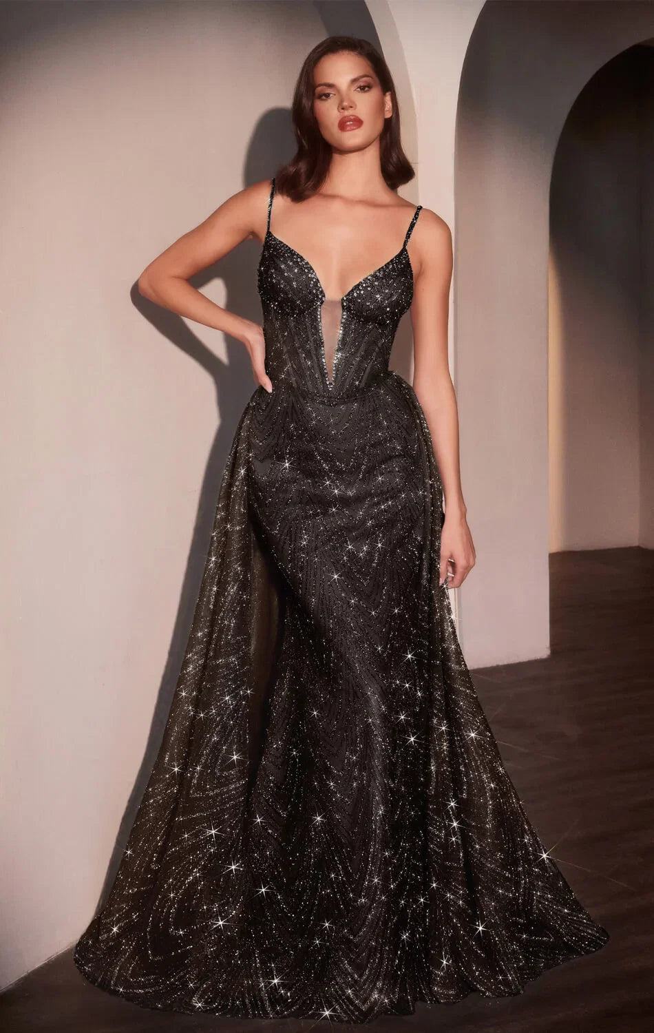 ANTONIA GOWN GLITTER PRINT DRESS WITH OVERSKIRT