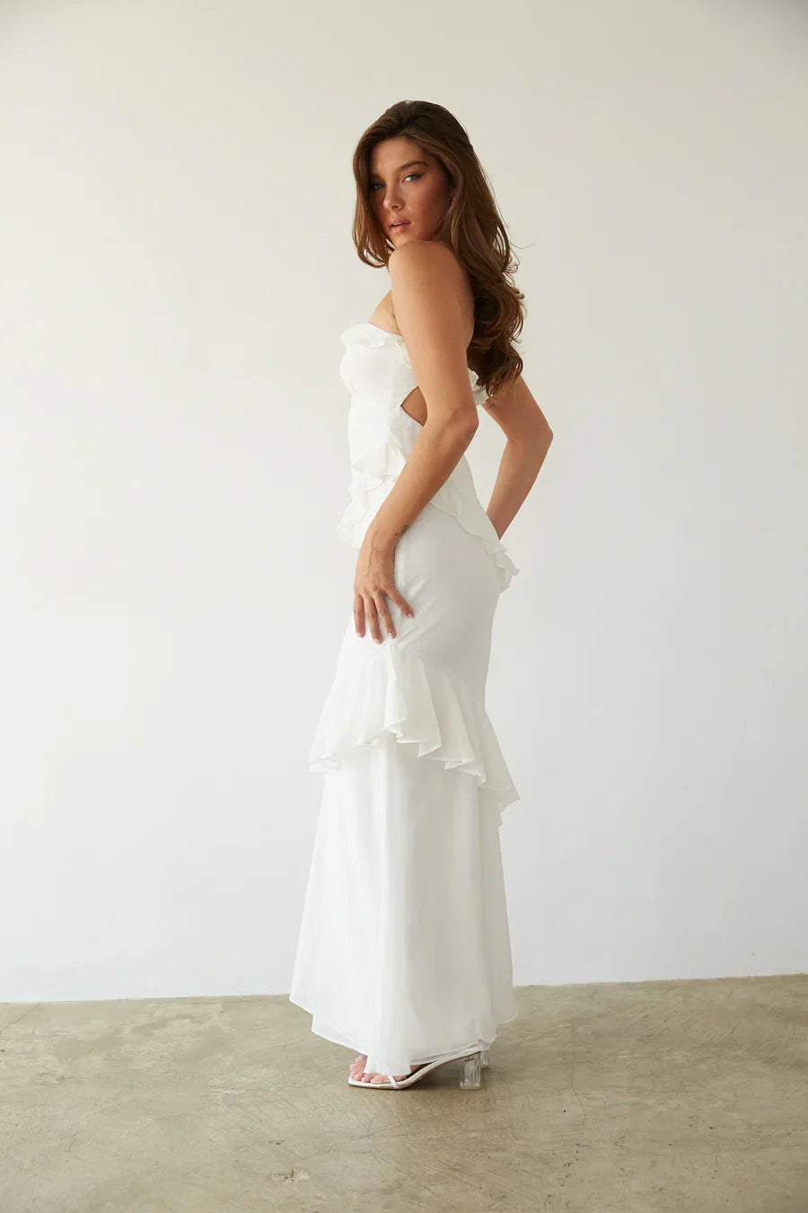 Jana Ruffle Open Back Maxi Dress