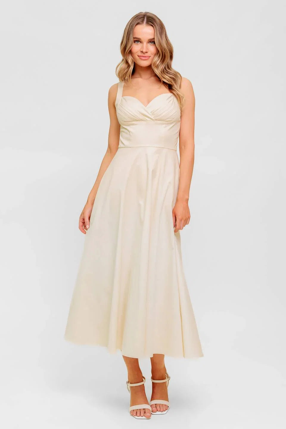 CHANTILLY CHARM SHIRRED MIDI DRESS