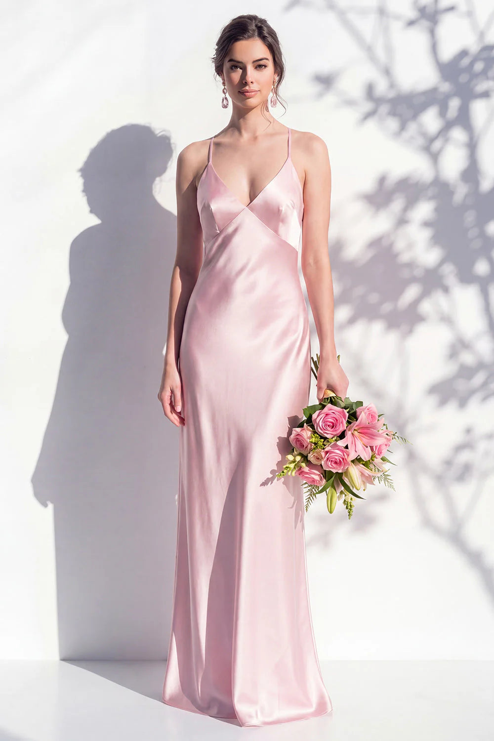 Satin Spaghetti Straps Sheath Sage Bridesmaid Dress